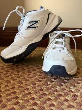 New Balance White and Navy Athletic Sneakers